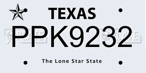 PPK9232 Texas License Plate