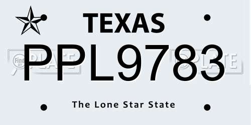 PPL9783 Texas License Plate