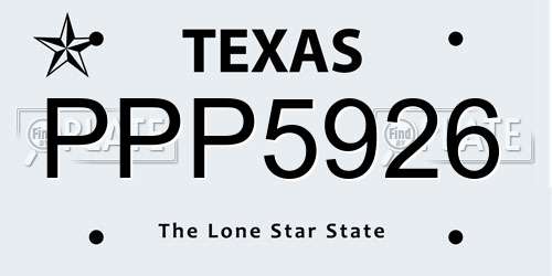 PPP5926 Texas License Plate
