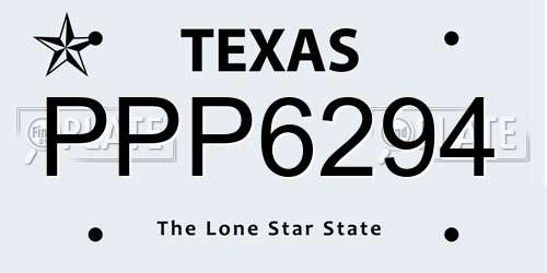PPP6294 Texas License Plate