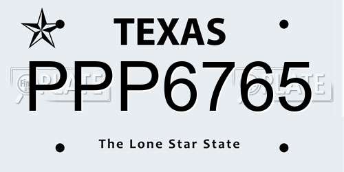 PPP6765 Texas License Plate