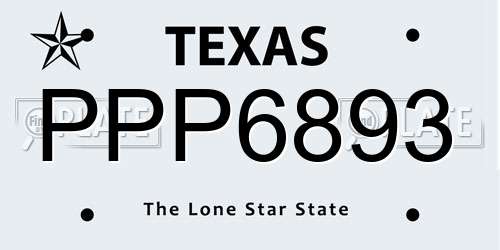PPP6893 Texas License Plate