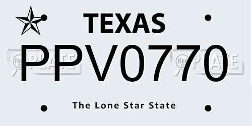 PPV0770 Texas License Plate