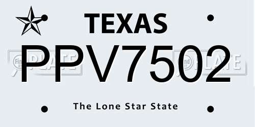 PPV7502 Texas License Plate