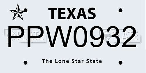 PPW0932 Texas License Plate
