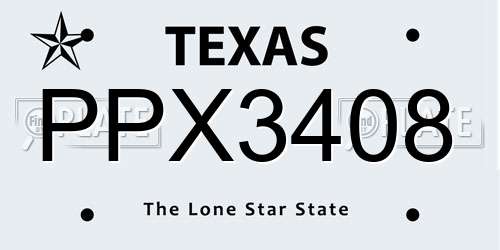 PPX3408 Texas License Plate