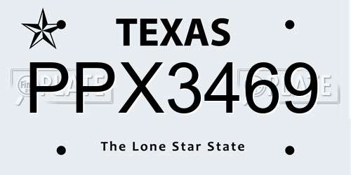 PPX3469 Texas License Plate