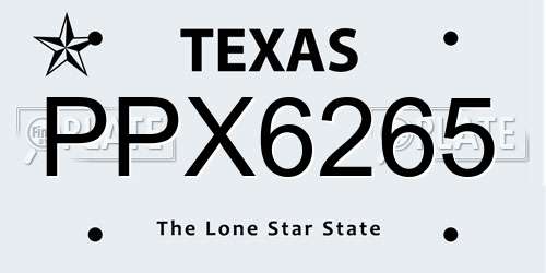 PPX6265 Texas License Plate