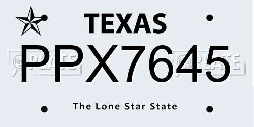 PPX7645 Texas License Plate