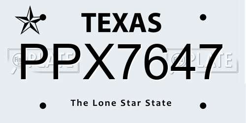 PPX7647 Texas License Plate