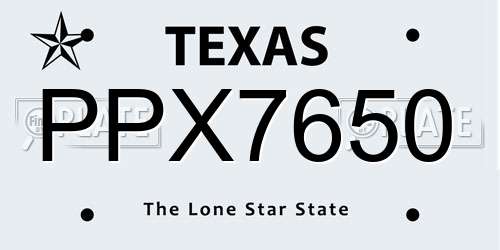 PPX7650 Texas License Plate