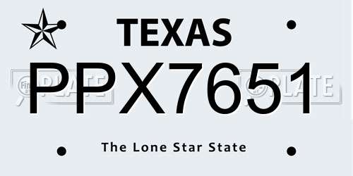 PPX7651 Texas License Plate