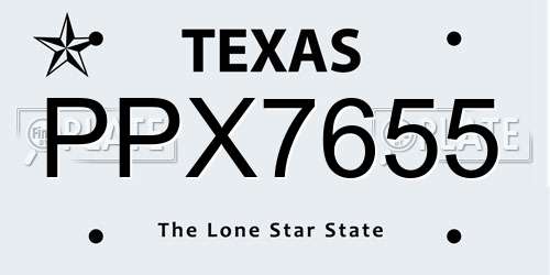 PPX7655 Texas License Plate