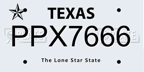PPX7666 Texas License Plate