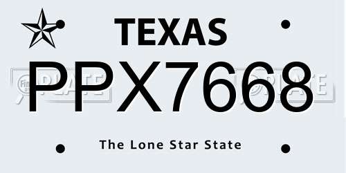 PPX7668 Texas License Plate