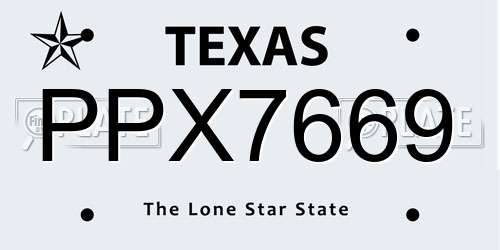 PPX7669 Texas License Plate