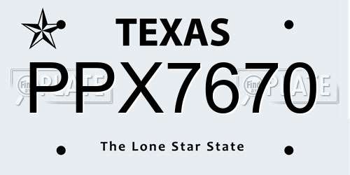 PPX7670 Texas License Plate
