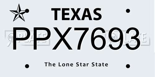PPX7693 Texas License Plate