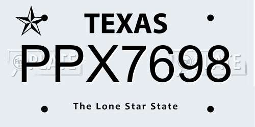 PPX7698 Texas License Plate