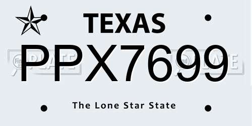 PPX7699 Texas License Plate