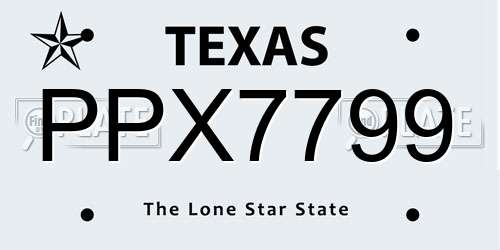 PPX7799 Texas License Plate