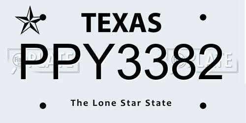 PPY3382 Texas License Plate