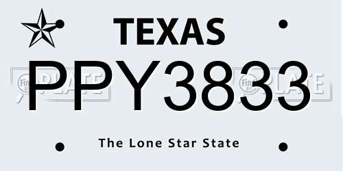 PPY3833 Texas License Plate
