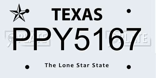 PPY5167 Texas License Plate