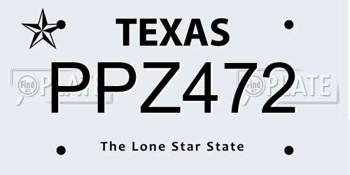 PPZ472 Texas License Plate
