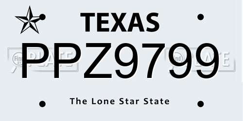 PPZ9799 Texas License Plate