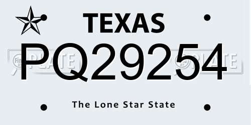 PQ29254 Texas License Plate