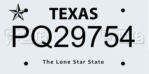 PQ29754 Texas License Plate
