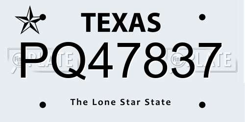 PQ47837 Texas License Plate