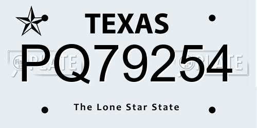 PQ79254 Texas License Plate