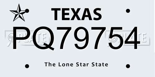 PQ79754 Texas License Plate
