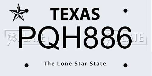 PQH886 Texas License Plate