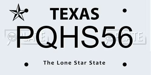 PQHS56 Texas License Plate