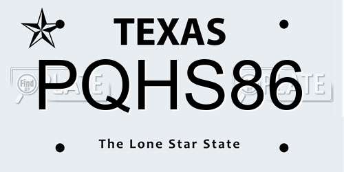 PQHS86 Texas License Plate