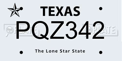 PQZ342 Texas License Plate