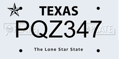 PQZ347 Texas License Plate