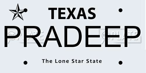 PRADEEP Texas License Plate