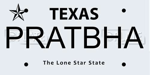 PRATBHA Texas License Plate