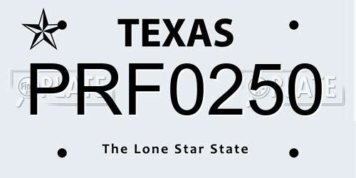 PRF0250 Texas License Plate