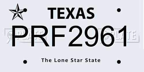 PRF2961 Texas License Plate