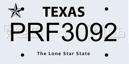 PRF3092 Texas License Plate