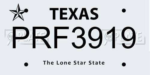 PRF3919 Texas License Plate