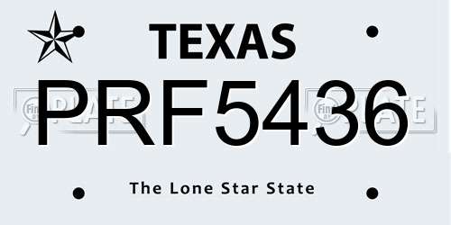 PRF5436 Texas License Plate