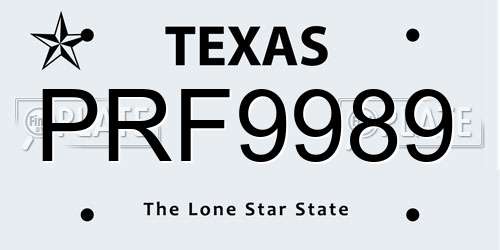 PRF9989 Texas License Plate