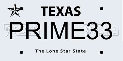 PRIME33 Texas License Plate