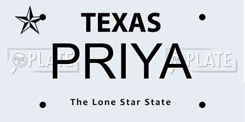 PRIYA Texas License Plate